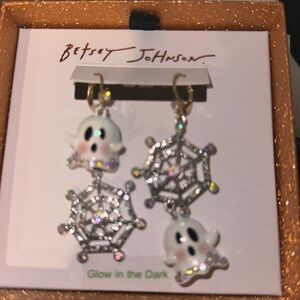 Betsey Johnson, mismatchghost and spiderweb rhinestone glow-in-the-dark earrings